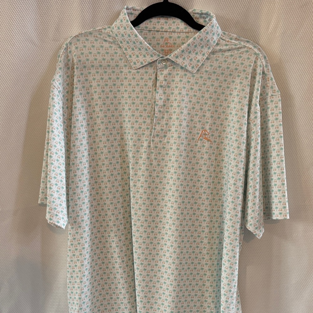 Rhoback Light Green and Orange Patterned Polo